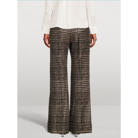 Smythe High Waisted Cuff Trouser in Black Metallic Plaid Size 12 - Picture 2 of 5